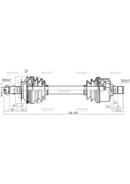 2068 Aks Komple Ön Santafe 01-06 Sol A-T Absli 52 Diş 648MM