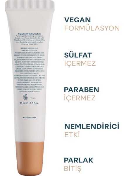 Tripeptit Lip Balm | Nemlendirici Besleyici Dolgunlaştırıcı Vanilya Karamel Renkli Dudak Balmı 15ml