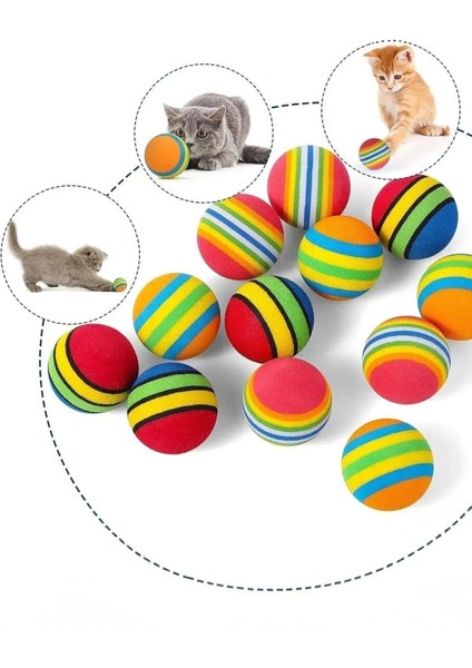 Luxury 4ADET Gökkuşağı Sünger Kedi Köpek Çiğneme Oyun Topu 4,2 cm Diş Çıkarma 1 Adet