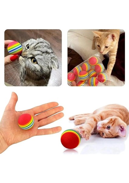 Luxury 4ADET Gökkuşağı Sünger Kedi Köpek Çiğneme Oyun Topu 4,2 cm Diş Çıkarma 1 Adet