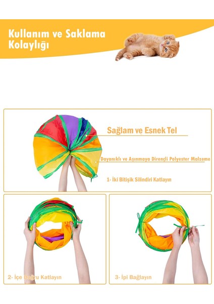 Luxury Kedi Tüneli 125CM Katlanır Gökkuşağı Kedi Köpek Oyun Tüneli Evcil Hayvan Oyun Tüneli Kedi Yatağı 1 Adet indirimleri