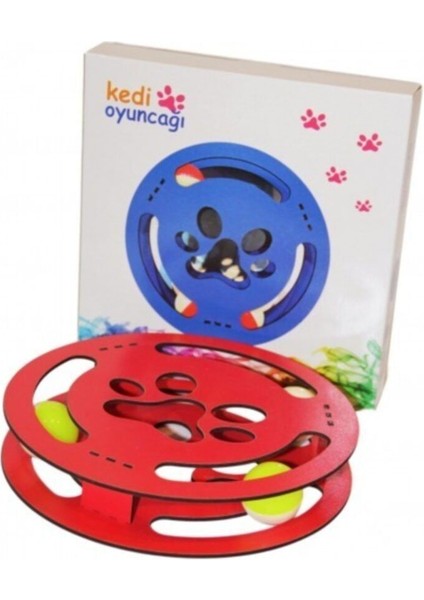 Kedi Oyuncağı Ahşap Yuvarlak Şekilli 2 Toplu Kedi Oyuncağı.