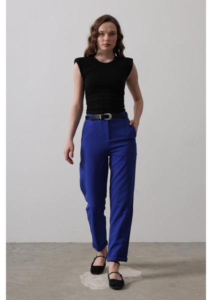 Kemerli Havuç Pantolon - Saks