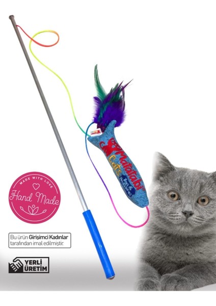 Luxury Jr.fish Sesli, Tüylü Peluş Kedi Oltası 50 cm Kedi Oyuncağı(Kedi Nanesi/otu Içermez)Al.saplı 1 Adet modelleri