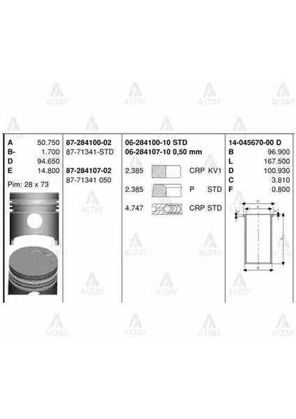 87-71341-STD Piston Segman Jp Ceres 2.200 88.90MM K6ZO11SAO