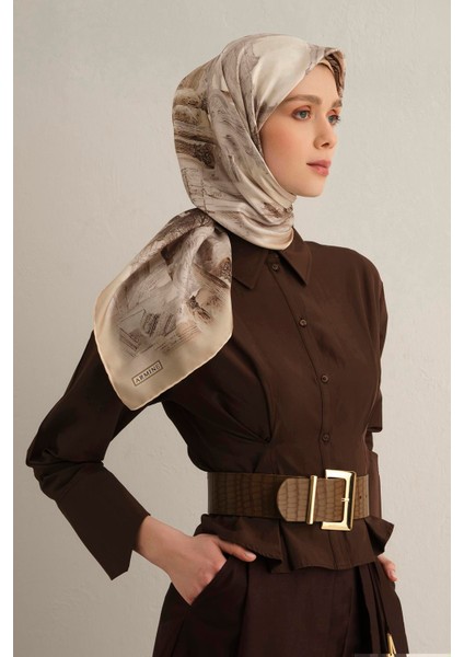 Çiçek Desenli Saf İpek Twill Eşarp 9332 31
