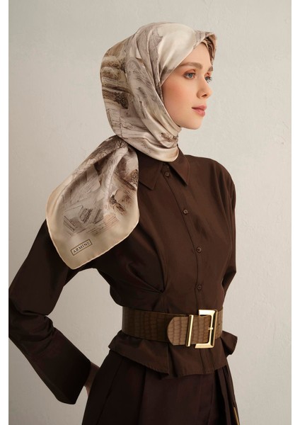 Çiçek Desenli Saf İpek Twill Eşarp 9332 31