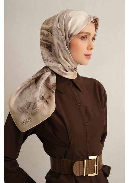 Çiçek Desenli Saf İpek Twill Eşarp 9332 31
