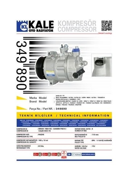 349890 Klima Kompresörü A3 1.6 Tdı-1.9 Tdı-2.0 Tfsı (03-12)