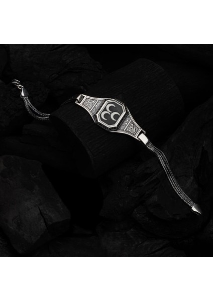 3 Hilal Armalı 925 Ayar Gümüş Erkek Bileklik
