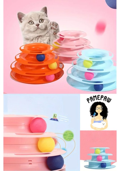 Toplu Yuvarlak Kedi Oyuncağı Kedi Eğlencesi , 3 Katlı Kedi Oyuncağı