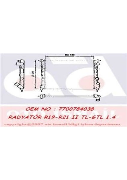 883875 Su Radyatörü R19 1.4 Karbüratörlü C2L C2J Clıo I 1.7 1.8