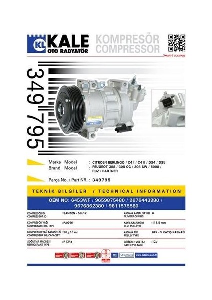 349795 Klima Kompresörü P308-P5008-P3008-RCZ-PARTNER-BERLING