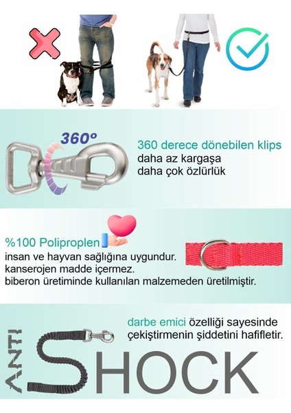 Luxury Eller Serbest Gezdirme Kayışı Hands Free Leash Gezdirme Tasması 1 Adet