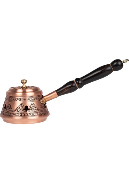 Dmt Copper Home Dmt Copper Gaziantep Bakır Buhardanlık-Tütsülük Üzüm El Işlemeli 1 mm Kalınlık Ahşap Kulplu Boy 5,5 cm