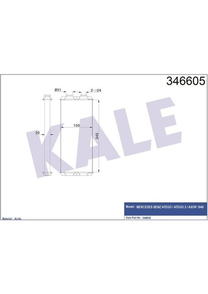 Oto Radyatör 346605 Kalorifer Radyatörü Axor 02- Atego 97- Brazıng