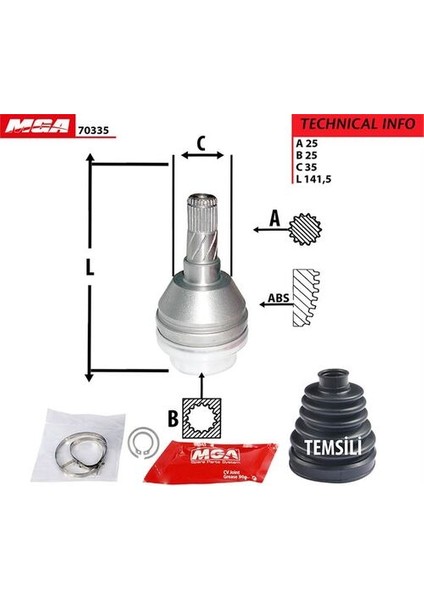 70335 Aks Kafası Iç Sol Astra H 04- 1.3 Cdtı 1.7 Cdtı 25×25×3