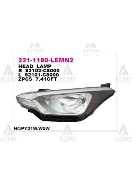 2211180LLEMN2 Ön Far Sol Hyundai I20 15- Siyah