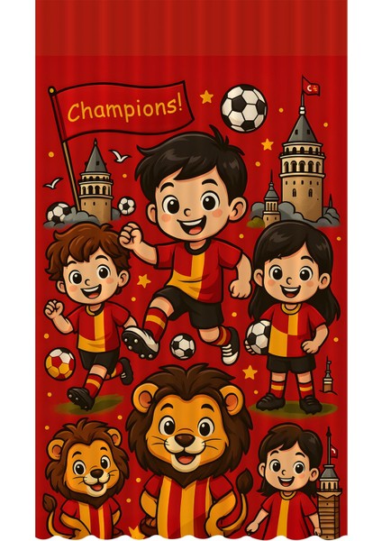 Çocuk ve Bebek Odası Sarı Kırmızı Taraftar Futbol Serisi Fon Perde Tek Kanat (Curtaın)