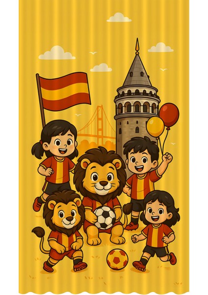 Çocuk ve Bebek Odası Sarı Kırmızı Taraftar Futbol Serisi Fon Perde Tek Kanat (Curtaın)