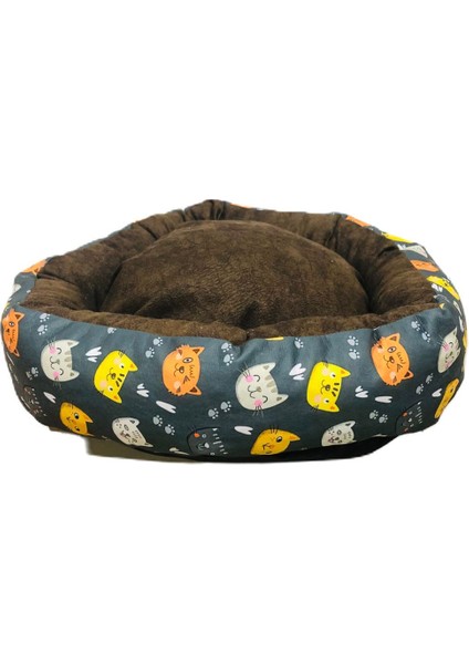 Luxury Kedi Desenli Simit Kedi Yatağı 1 Adet