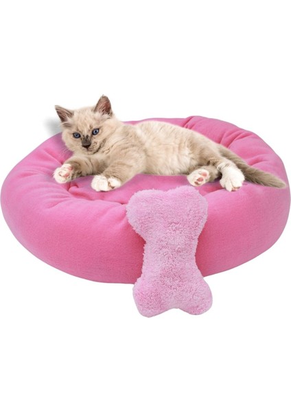 Luxury Kedi Yatağı Evcil Hayvan Kedi Minderi 50 cm Evcil Hayvan Simit Yatak Minder Pembe 1 Adet