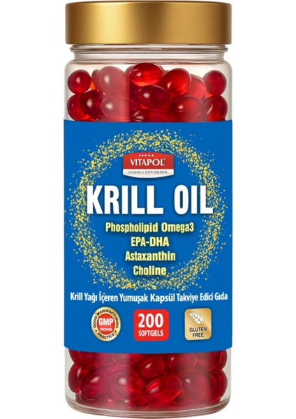 Krill Oil 200 Yumuşak Kapsül Phospholipid Omega 3 Epa Dha Astaxanthin Choline