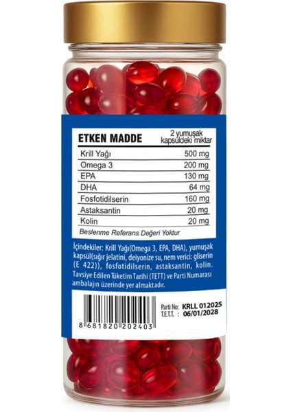 Krill Oil 200 Yumuşak Kapsül Phospholipid Omega 3 Epa Dha Astaxanthin Choline
