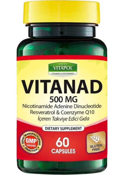 Vıtanad 500 Mg 60 Kapsül Nad Resveratrol Koenzim Q10 (Nad Resveratrol Nad 500 Koenzim Q10 vitanad )