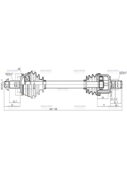 2003 Aks Komple Ön I-30 12-16 Benzinli A-T Sol Absli 46 Diş 668MM