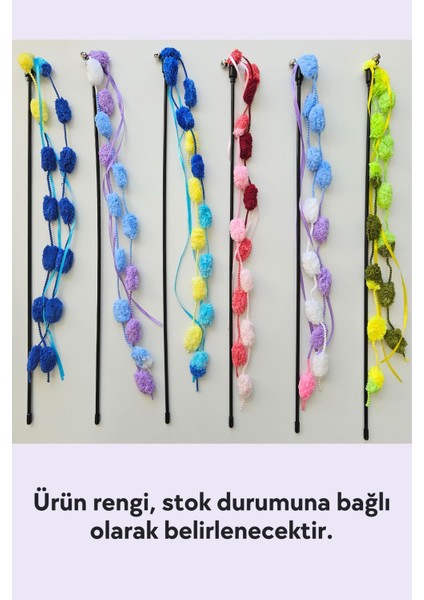 Luxury Renkli Ponponlu Kedi Oltası 50 cm Ses Çıkaran Çıngıraklı Kedi Oyun Oltası 1 Adet modelleri
