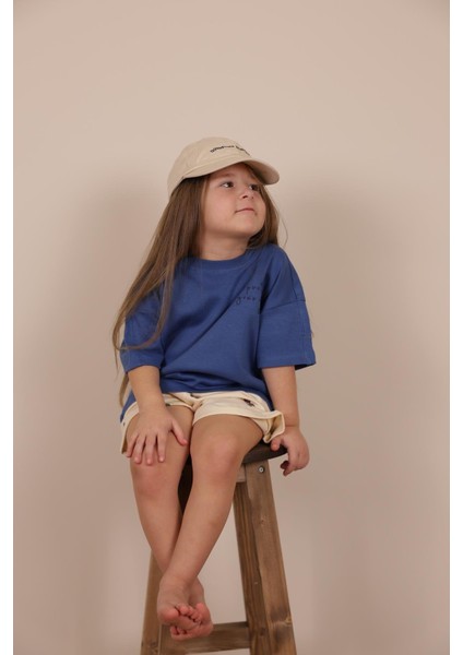 Indigo Nakışlı Oversize T-Shirt