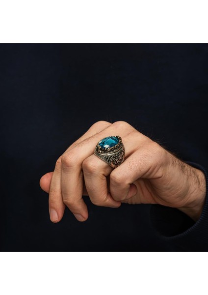 Fetih Koleksiyonu Kurt Başı Mavi Taşlı 925 Gümüş Yüzük fiyatları