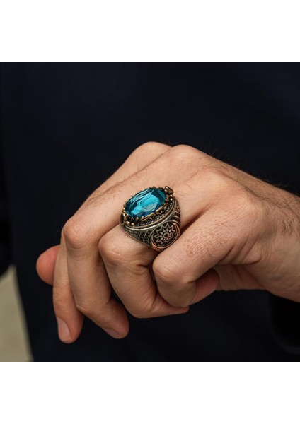 Fetih Koleksiyonu Kurt Başı Mavi Taşlı 925 Gümüş Yüzük modelleri