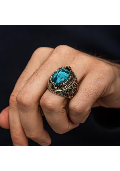 Fetih Koleksiyonu Kurt Başı Mavi Taşlı 925 Gümüş Yüzük fırsatları