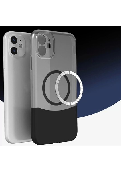 Apple iPhone 11 Kılıf Magsafe Şarj Kartlıklı Mıknatıslı Duble 1.7mm Kapak Kart Bölmeli Lacivert Siyah Gri Renkleriyle