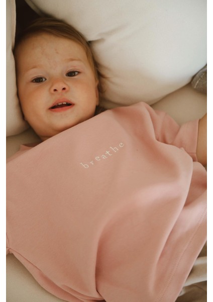 Pembe Bisiklet Yaka Oversize T-Shirt Bebek - Çocuk