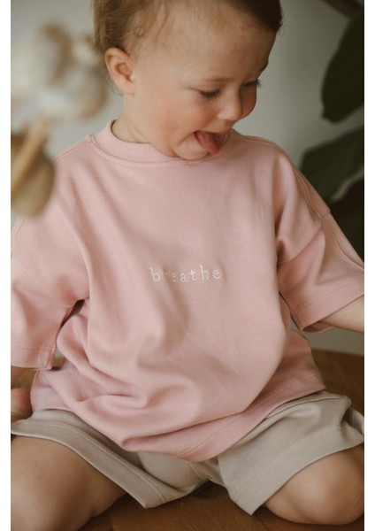 Pembe Bisiklet Yaka Oversize T-Shirt Bebek - Çocuk fiyatları