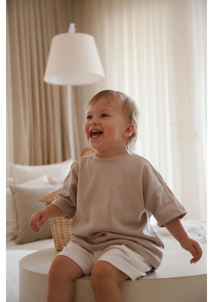 Vizon Bisiklet Yaka Oversize T-Shirt Bebek - Çocuk