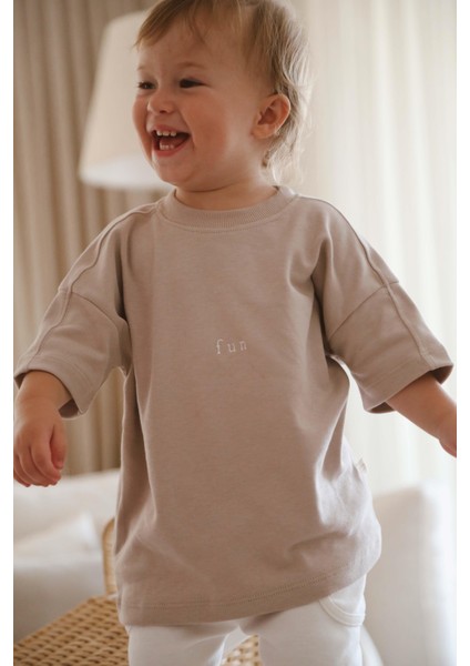 Vizon Bisiklet Yaka Oversize T-Shirt Bebek - Çocuk modelleri