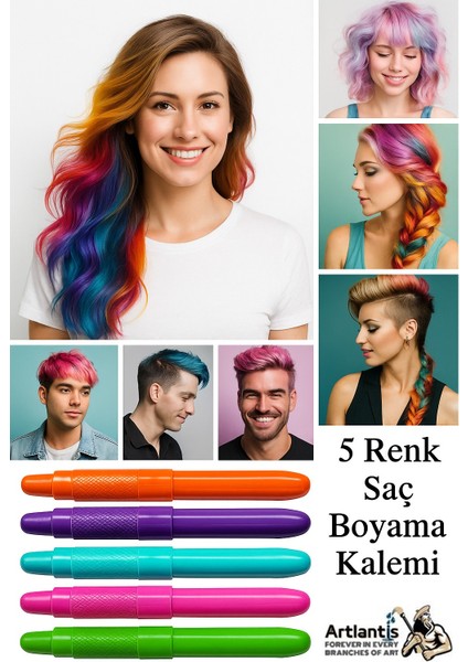 Saç Boyama Kalemi 5 Renk 1 Paket Bubu Saç Boyama Tebeşiri 5 Li Yıkanabilir Mini Tarak li Hair Chalk Pen