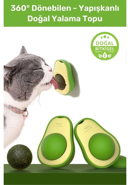 Luxury Doğal & Yenilebilir Kedi Nanesi Otu Avokado Kedi Çimi Özel Yapışkanlı 360° Dönen Catnip Yalama Topu 1 Adet