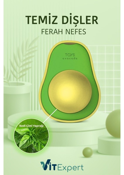 Luxury Doğal & Yenilebilir Kedi Nanesi Otu Avokado Kedi Çimi Özel Yapışkanlı 360° Dönen Catnip Yalama Topu 1 Adet