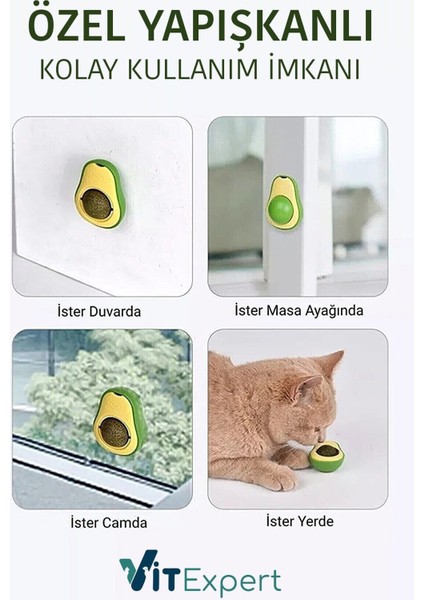 Luxury Doğal & Yenilebilir Kedi Nanesi Otu Avokado Kedi Çimi Özel Yapışkanlı 360° Dönen Catnip Yalama Topu 1 Adet
