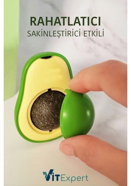 Luxury Doğal & Yenilebilir Kedi Nanesi Otu Avokado Kedi Çimi Özel Yapışkanlı 360° Dönen Catnip Yalama Topu 1 Adet