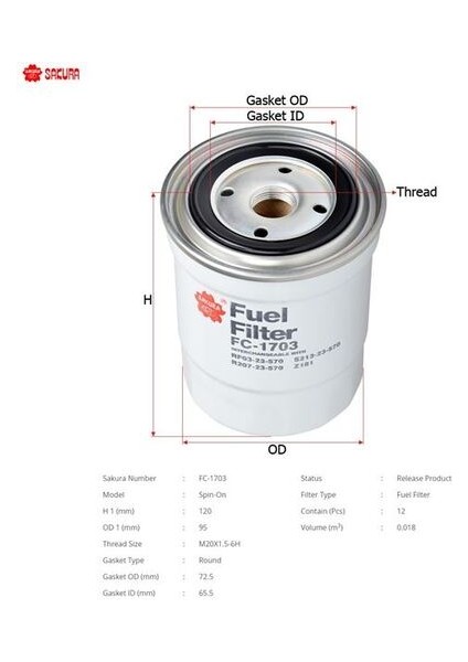 FC1703 Mazot Filtresi Besta Bongo Yeni Model Ceres / E2200 94-98 2.5d 4WD 78HP