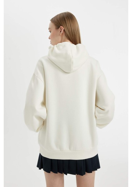 Coool Oversize Geniş Kalıp Kapüşonlu Baskılı Kalın Kumaş Sweatshirt C7859AX24WN