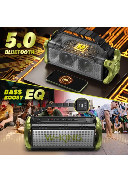 W-Kıng D8-1 Bluetooth Hoparlör, 90W Ultra Bass Boombox, 40 Saat Çalma Süresi, Ipx6 Suya Dayanıklı, Kablosuz Stereo Tws, Powerbank/tf/aux/bluetooth5.0/nfc, Ses Bombası