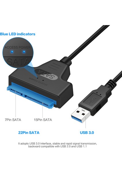 USB 3.0 - Sata 7+15 Pin Adaptör Kablosu 2.5 Inç HDD SSD Için (Yurt Dışından)