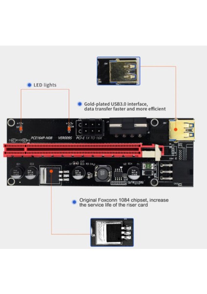 Adet 3'ü 1 Arada Pcı-E Yükseltici Kart USB 3.0 Sata - 6 Pin Adaptör Kablosu (Yurt Dışından)